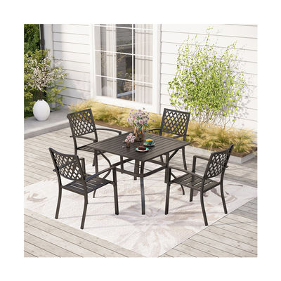 Metal Garden Set by AJUNION Waterproof Outdoor Furniture with Stackable Dining Chairs