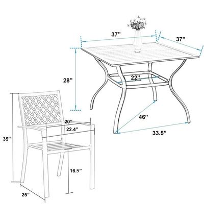Metal Garden Set by AJUNION Waterproof Outdoor Furniture with Stackable Dining Chairs