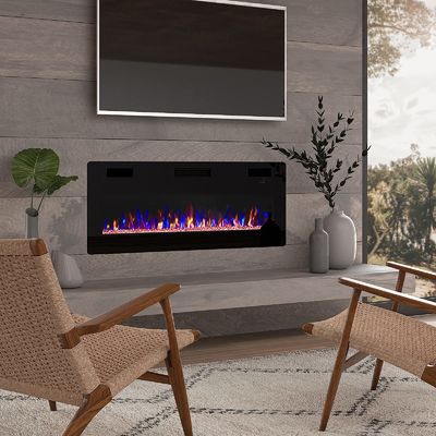 Wall Mounted Electric Fireplace 12 Flame Color Options and Remote Control Included