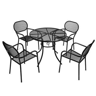 Outdoor Bistro Cafe Garden Courtyard Patio Metal Iron Round Tables And Chair Set with Umbrella Hole in Modern Design