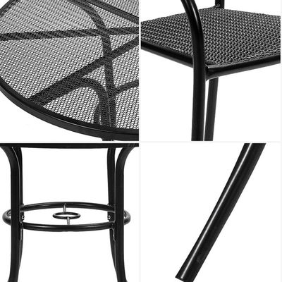 Outdoor Bistro Cafe Garden Courtyard Patio Metal Iron Round Tables And Chair Set with Umbrella Hole in Modern Design