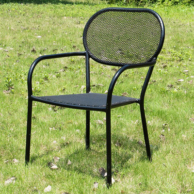 Outdoor Bistro Cafe Garden Courtyard Patio Metal Iron Round Tables And Chair Set with Umbrella Hole in Modern Design