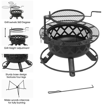 Outdoor Garden AJUNION Removable Cooking Grill 27 Pounds Outdoor Wood Burning Fire Pit