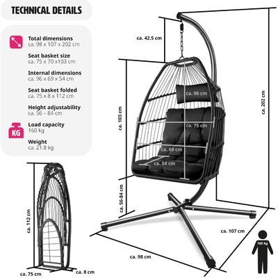 Foldable Hanging Chair for Living Room Mail Packing Included AJUNION Patio Swing Chair