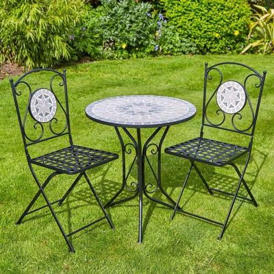 Park Foldable Metal Table and Chair Set for Garden Backyard Antique Mosaic Bistro Set