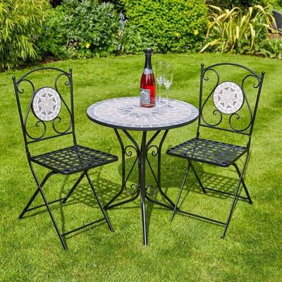 Park Foldable Metal Table and Chair Set for Garden Backyard Antique Mosaic Bistro Set