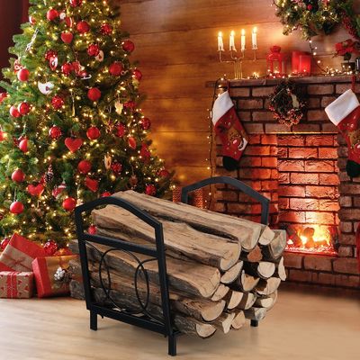 17"L X 13"W X 16"H Small Firewood Log Holder Outdoor Steel Wood Storage Fireplace