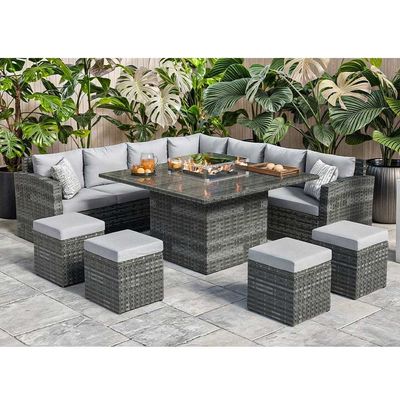 Fire-Pit Dining Table Size L130xW130xH60cm 11 Seater Corner Sofa Patio Furniture Set
