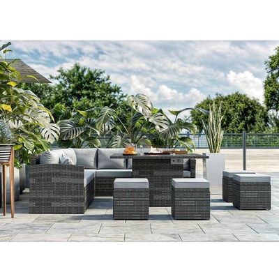 Fire-Pit Dining Table Size L130xW130xH60cm 11 Seater Corner Sofa Patio Furniture Set