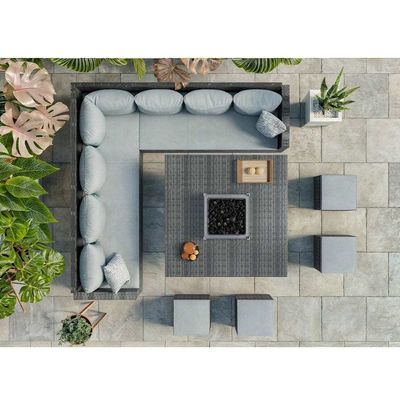 Fire-Pit Dining Table Size L130xW130xH60cm 11 Seater Corner Sofa Patio Furniture Set