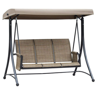 Outdoor Courtyard Garden Leisure Brown Hanging Lounge Chair with Adjustable Canopy