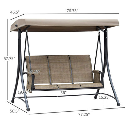 Outdoor Courtyard Garden Leisure Brown Hanging Lounge Chair with Adjustable Canopy