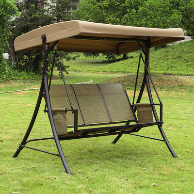 Outdoor Courtyard Garden Leisure Brown Hanging Lounge Chair with Adjustable Canopy