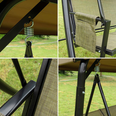 Outdoor Courtyard Garden Leisure Brown Hanging Lounge Chair with Adjustable Canopy