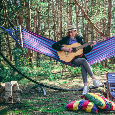 300*150cm Home Outdoor Portable Lightweight Folding Double Cotton Hammocks with Stand