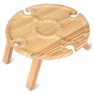 Wooden Portable Folding Round Tray Table for Outdoor Camping Beach Travel and Picnics