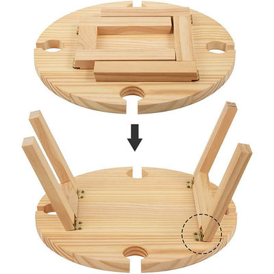 Wooden Portable Folding Round Tray Table for Outdoor Camping Beach Travel and Picnics