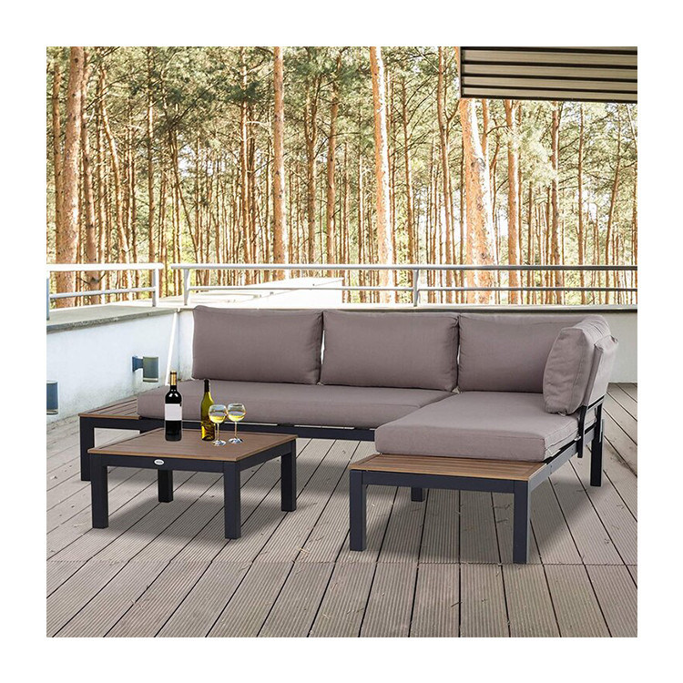 Modern L Shape Sofa Set Metal Frame Outdoor Sectional Furniture Lounge Set by AJUNION