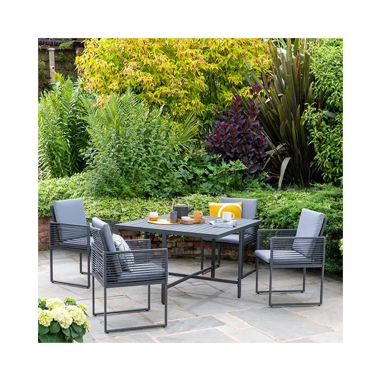 Aluminum Rope Handcrafted Garden Dining Furniture Set for Outdoor Space Saving Design