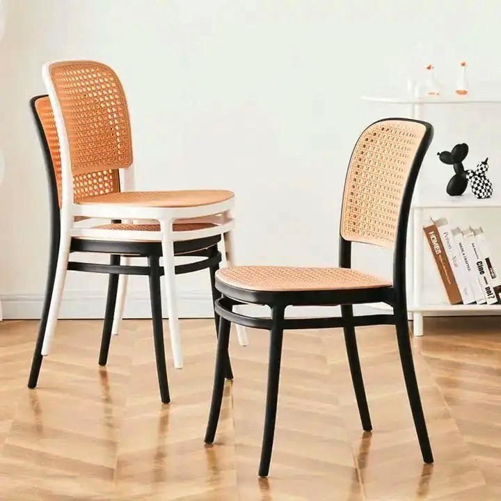 Nordic Stackable PP Plastic Rattan Dinner Chair for Outdoor Garden Cafe Restaurant